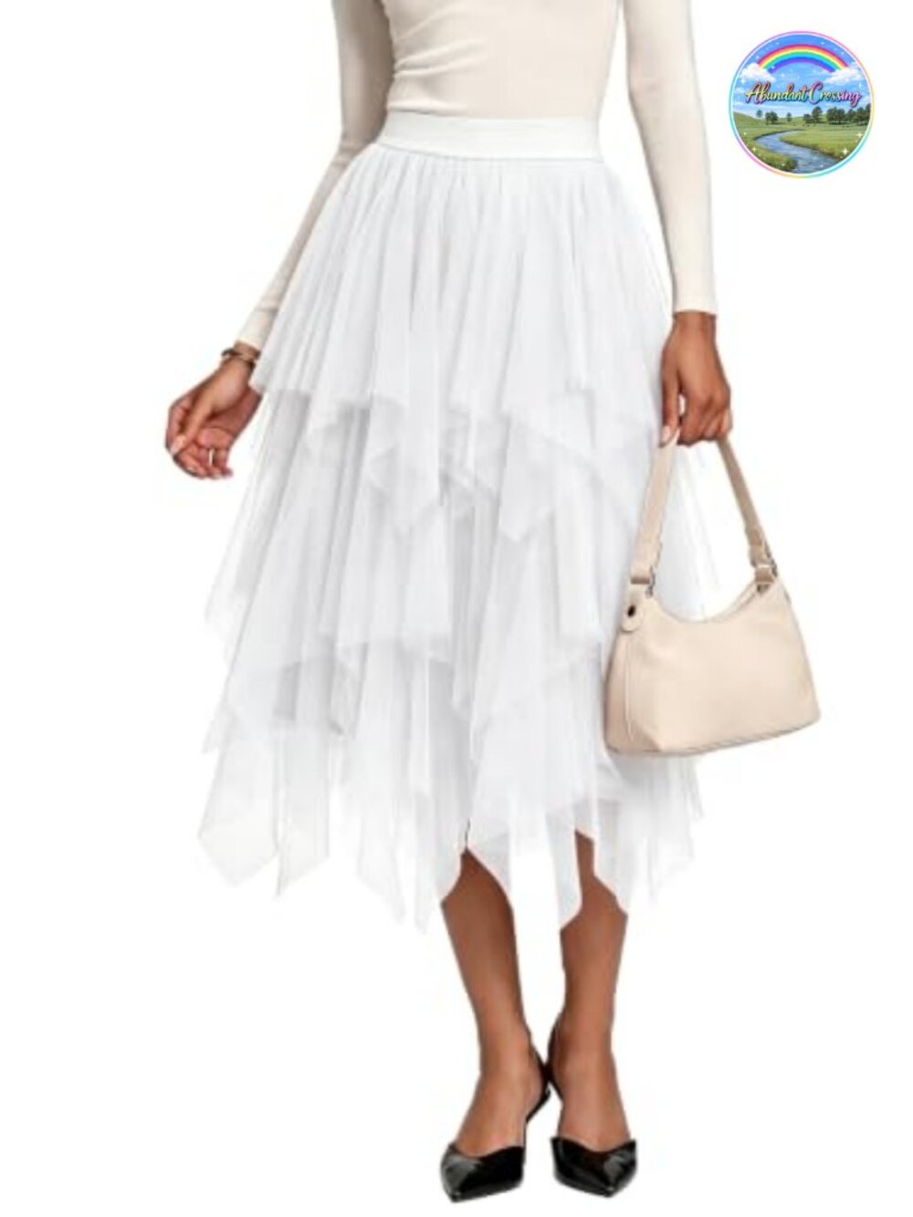 Women's A-Line Mesh Tutu Tulle Midi Skirt Elastic Waist Layered